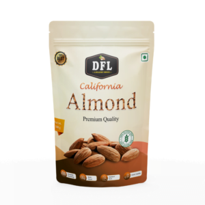 Dry fruits Front view of a 500g pack of California almonds, featuring the brand logo and product label.