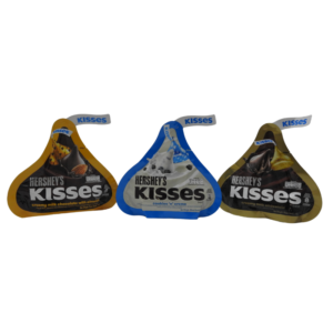 A combo pack of 3 Hershey's Kisses bags, featuring various flavors such as Milk Chocolate, Cookies 'n' Crème, and Almonds.