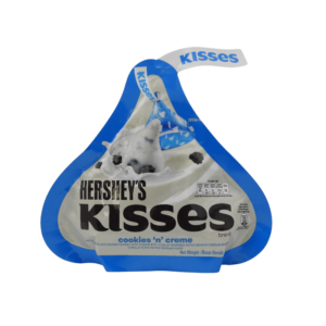 A bag of Hershey's Kisses Cookies 'n' Crème, featuring the iconic Kisses shape with cookies and crème filling.