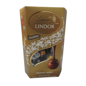 A box of Lindt Lindor Assorted Truffles, featuring elegant packaging with assorted truffles.