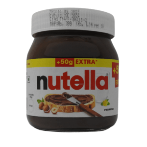 A jar of Nutella Hazelnut Spread, featuring the iconic Nutella logo and creamy hazelnut spread inside.